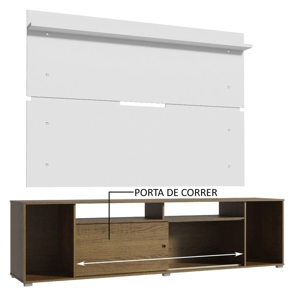 Rack Madesa Cancun e Painel para TV até 65 Polegadas Rustic Branco Cor