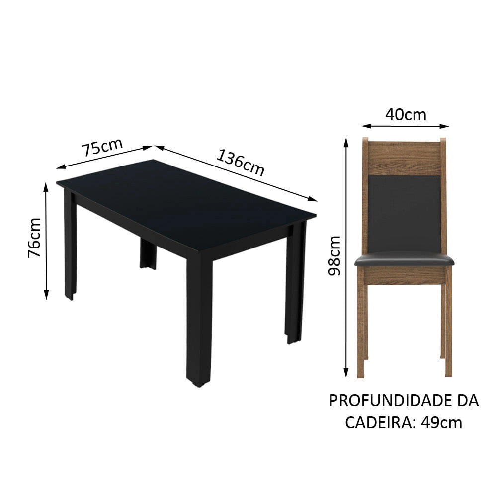 Conjunto Sala de Jantar Madesa Medelin Mesa Tampo de Madeira com 6 Cadeiras Preto/Rustic/Sintético Preto Cor:Preto/Rustic/Sintético Preto