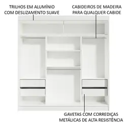 Guarda-Roupa Casal Madesa Reno 3 Portas de Correr com Espelho Branco/Preto Cor:Branco/Preto