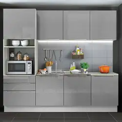 Cozinha Completa Madesa Lux com Armário e Balcão 7 Portas 3 Gavetas Branco/Cinza Cor:Branco/Cinza