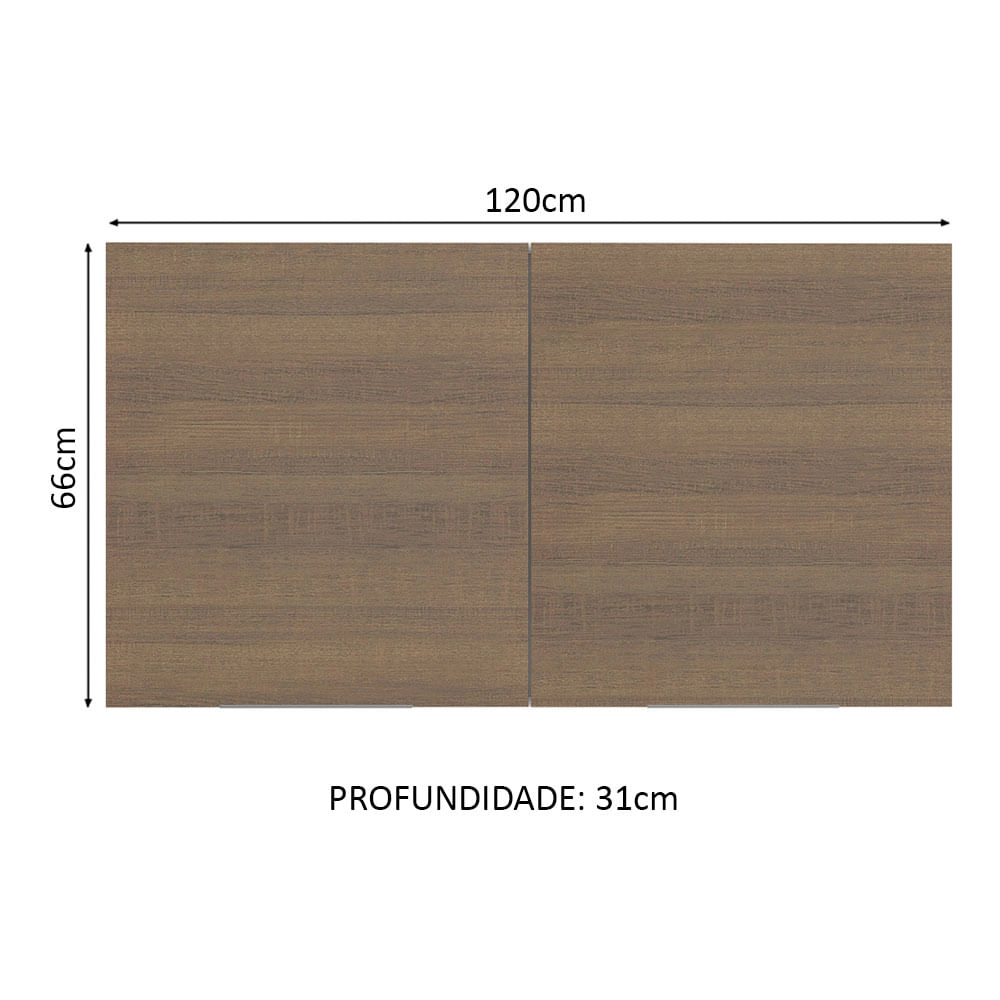 Armário Aéreo Madesa Stella 120 cm 2 Portas Branco/Rustic Cor:Branco/Rustic