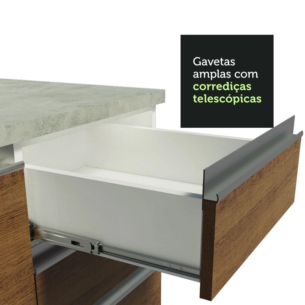 Cozinha Compacta Madesa Glamy Lívia 6 Portas 2 Gavetas Branco/Rustic Cor:Branco/Rustic