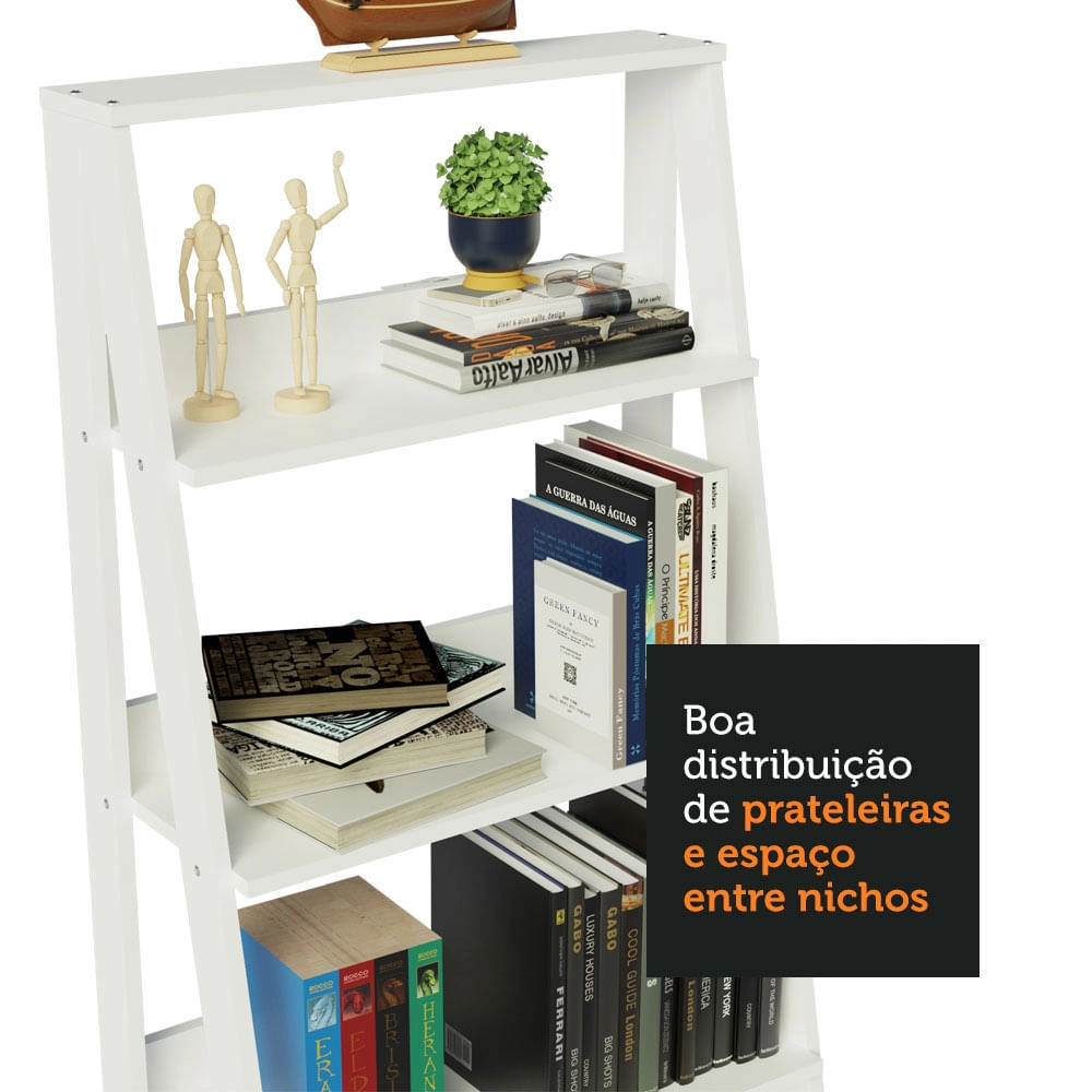 Estante Escada para Livros com 4 Prateleiras Madesa Branco Cor:Branco