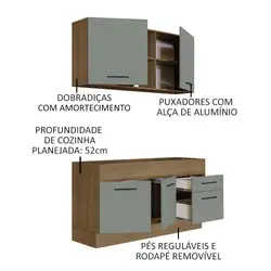 Cozinha Compacta Madesa Agata 150002 com Armário e Balcão (Sem Tampo e Pia) Rustic/Cinza Cor:Rustic Cinza