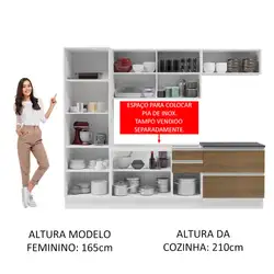 Cozinha Completa 100% MDF Madesa Acordes 260001 com Armário e Balcão (Sem Tampo e Pia) Branco/Rustic Cor:Branco/Rustic