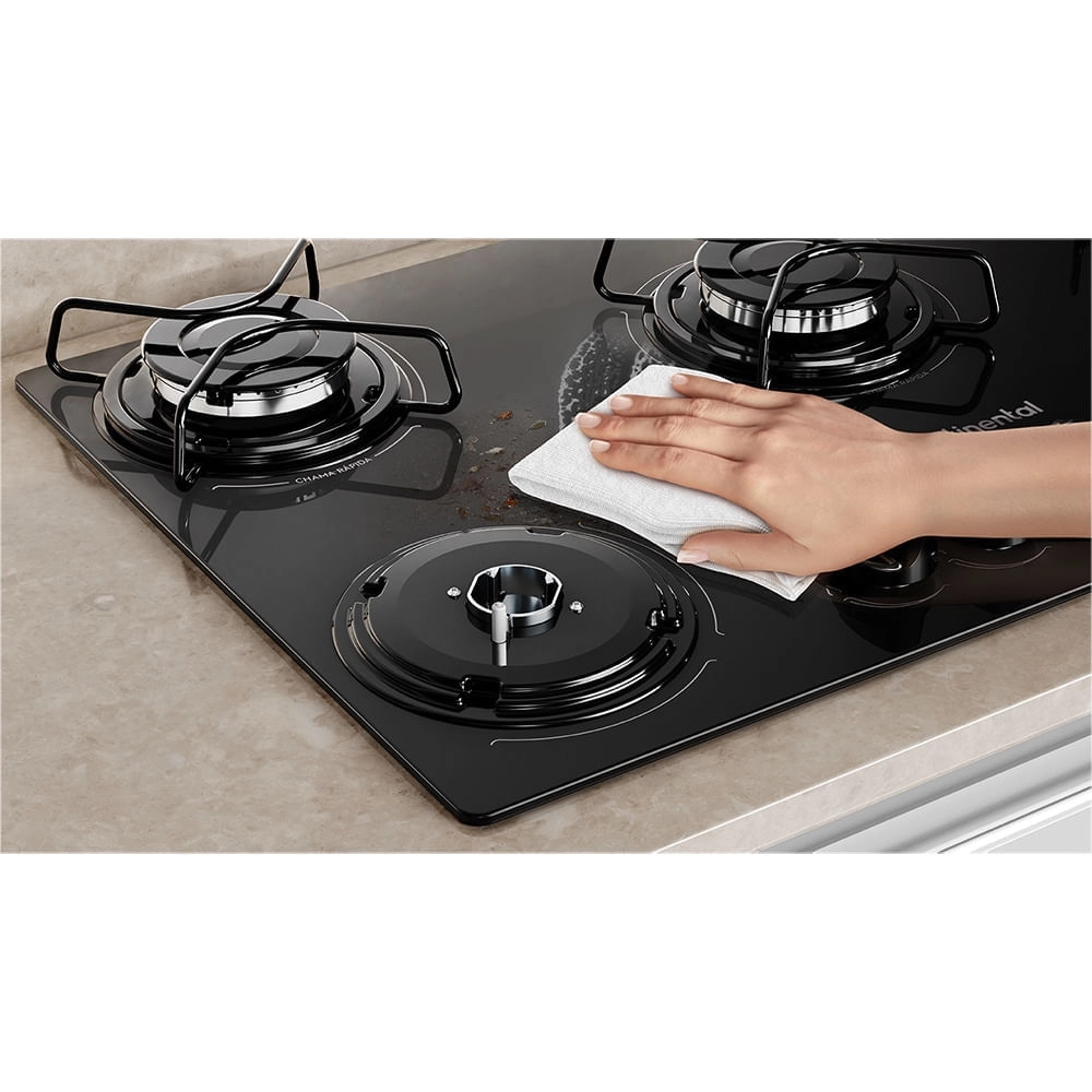 Cooktop 5 Bocas Continental a Gás de Vidro  Temperado Preto (KC5GP) Bivolt