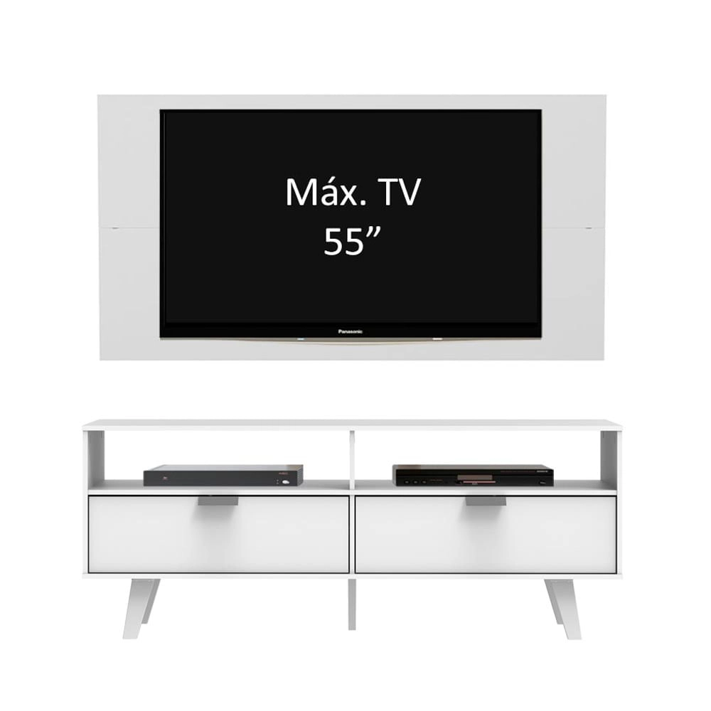 Rack Madesa Oslo e Painel para TV até 55 Polegadas 2 Portas Branco Cor:Branco