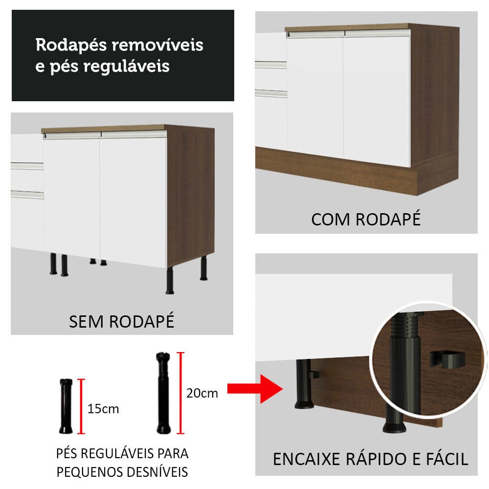 Armário de Cozinha Compacta 180cm Rustic/Branco Glamy Madesa 09 Cor:Rustic/Branco