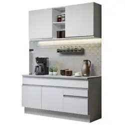 Cozinha Compacta Madesa Glamy 150001 com Armário e Balcão (Com Tampo) Branco Cor:Branco