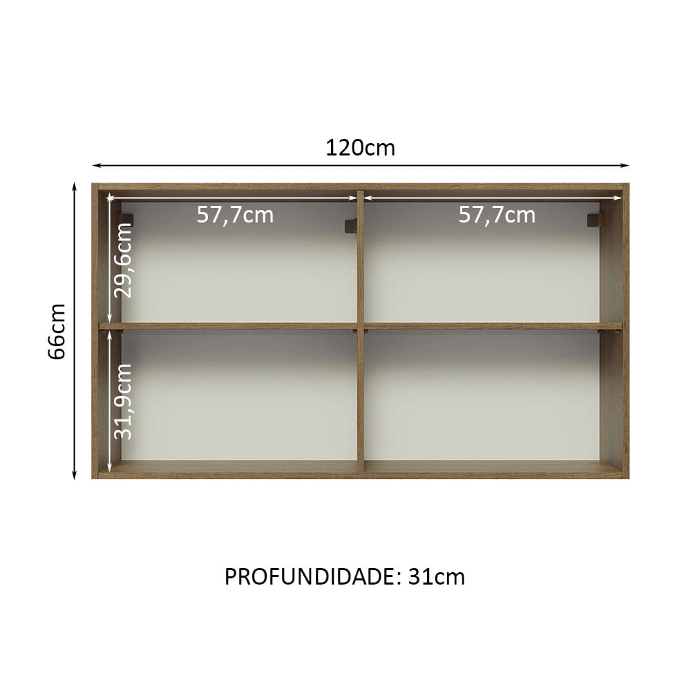 Armário Aéreo Madesa Glamy 120 cm 2 Portas Rustic/Branco Cor:Rustic/Branco