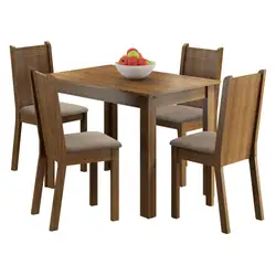 Conjunto Sala de Jantar Madesa Rute Mesa Tampo de Madeira com 4 Cadeiras Rustic/Pérola Cor:Rustic/Pérola