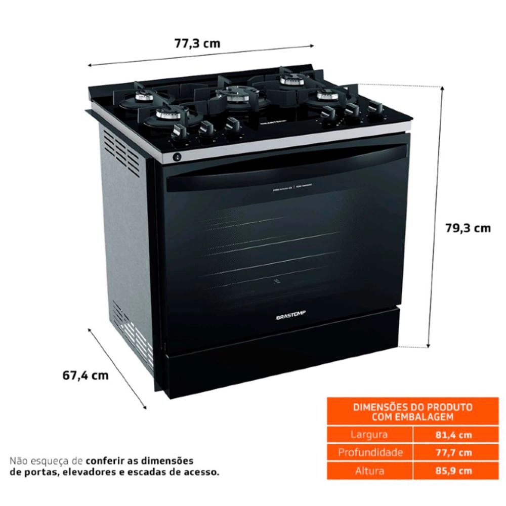 Fogão Brastemp 5 Bocas de Embutir Preto com Mesa De Vidro e Turbo Chama - BYS5VCE Bivolt