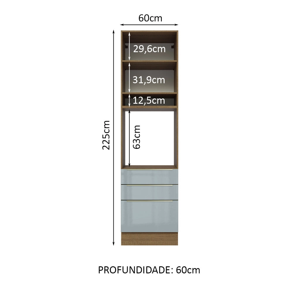 Torre Quente Madesa Lux 60 cm 1 Porta 3 Gavetas Rustic Cor:Rustic