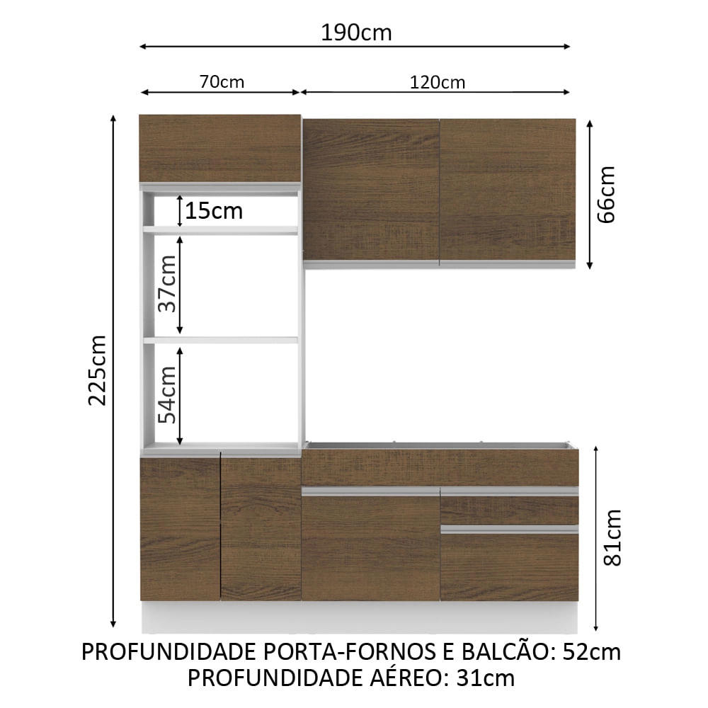 Cozinha Compacta Madesa Glamy Lívia 6 Portas 2 Gavetas Branco/Rustic Cor:Branco/Rustic