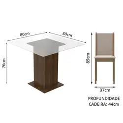Conjunto Sala de Jantar Aline Madesa Mesa Tampo de Vidro com 4 Cadeiras Rustic/Crema/Pérola Cor:Rustic/Crema/Pérola