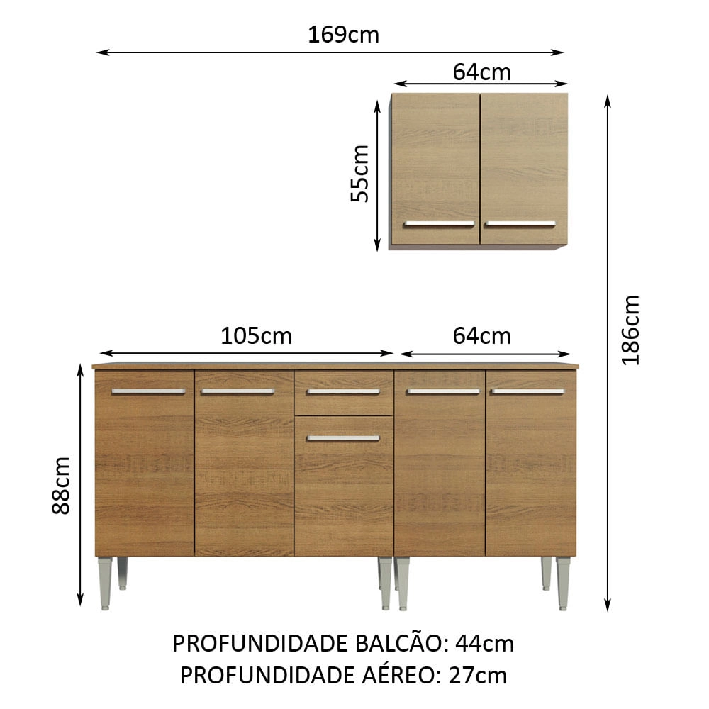 Cozinha Compacta Madesa Emilly Free com Armário e Balcão Rustic Cor:Rustic