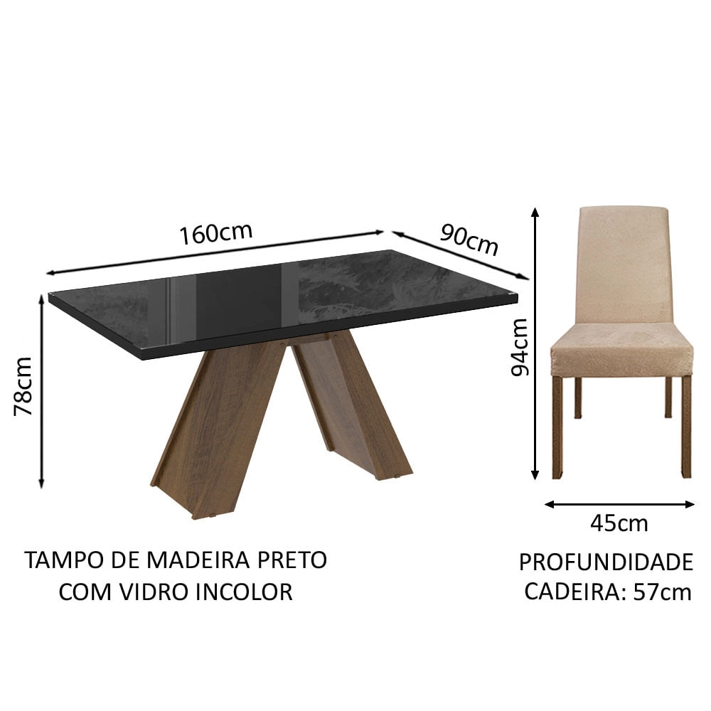 Sala de Jantar Madesa Dandara Mesa Tampo de Vidro com 4 Cadeiras Rustic/Preto/Imperial Cor:Rustic/Preto/Imperial