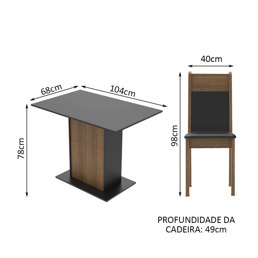 Conjunto Sala de Jantar Madesa Sheila Mesa Tampo de Madeira com 4 Cadeiras Rustic/Preto Cor:Preto/Rustic