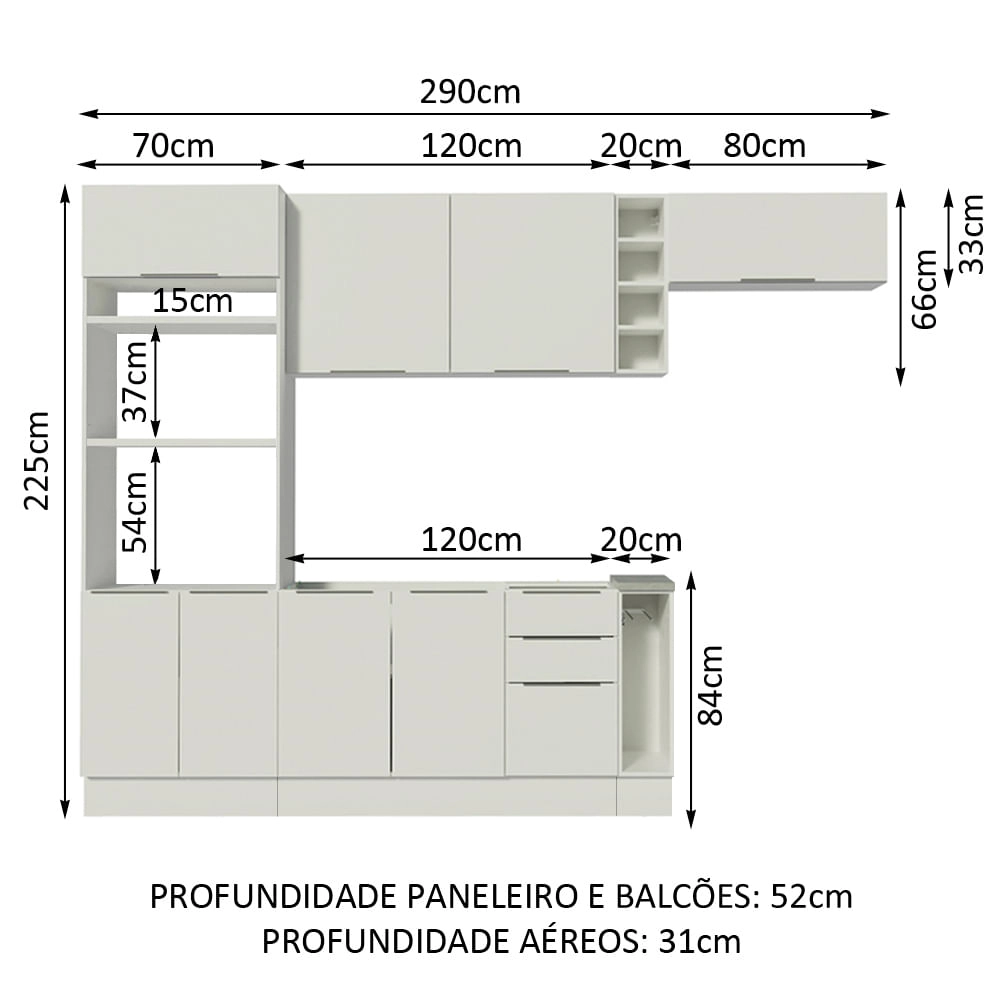 Cozinha Completa Madesa Stella 290002 com Armário e Balcão Branco Cor:Branco