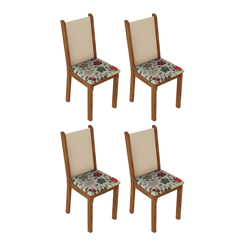 Kit 4 Cadeiras 4291 Madesa Rustic/Crema/Hibiscos Cor:Rustic/Crema/Hibiscos