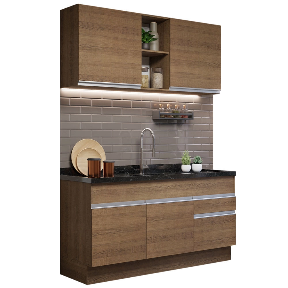 Cozinha Compacta Madesa Glamy 150002 com Armário e Balcão (Sem Tampo e Pia) Rustic Cor:Rustic