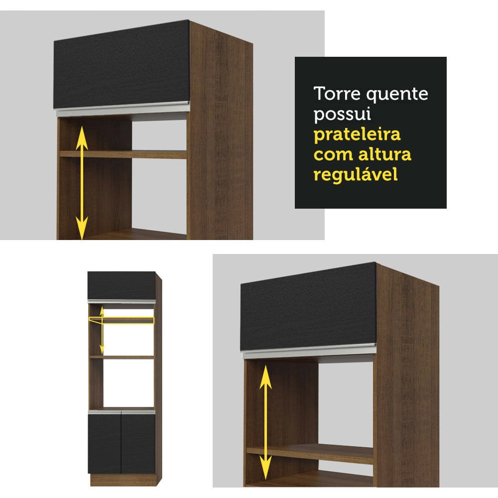 Torre Quente Madesa Glamy 70 cm 3 Portas Rustic/Preto Cor:Rustic/Preto