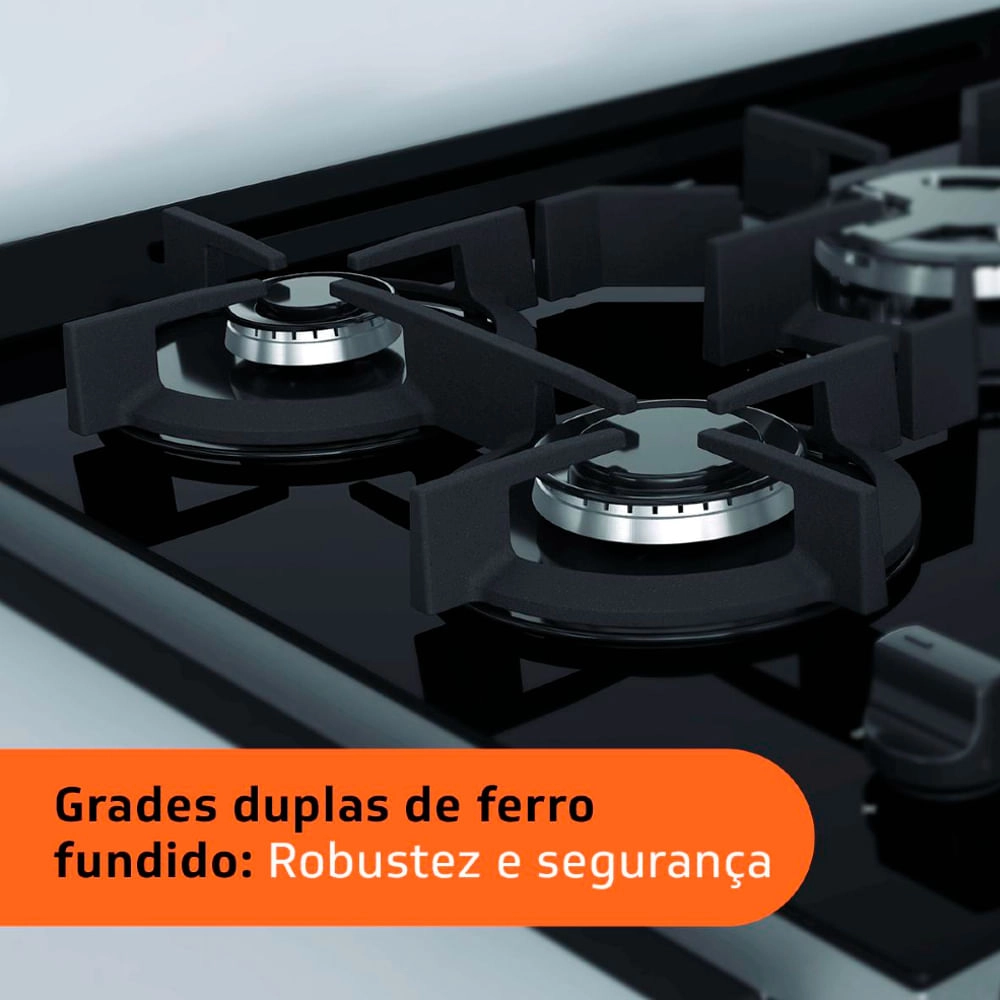 Fogão Brastemp 5 Bocas de Embutir Preto com Mesa De Vidro e Turbo Chama - BYS5VCE Bivolt