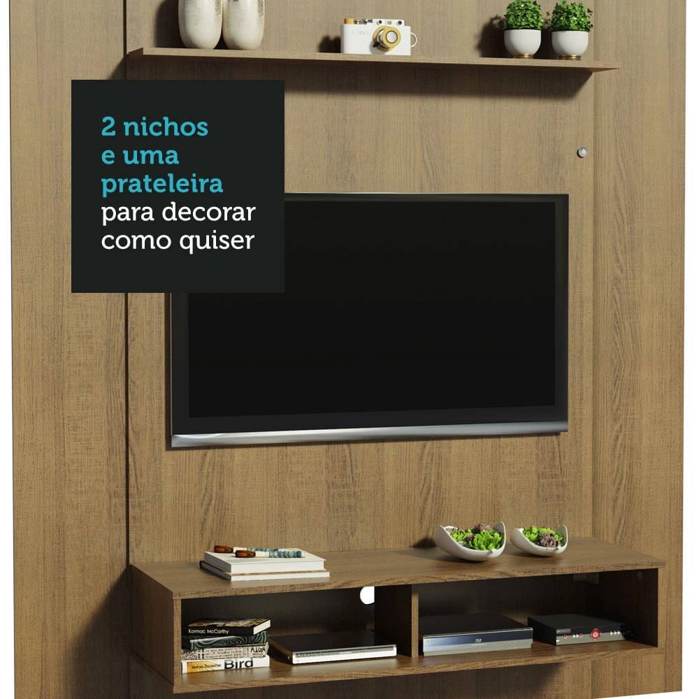 Painel para TV até 50 Polegadas Madesa Arizona 1 Prateleira 2 Nichos Rustic Cor:Rustic