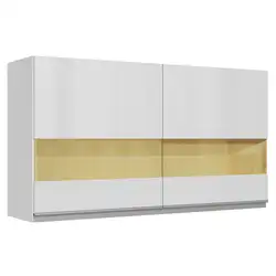 Armário Aéreo Madesa Acordes 100% MDF 120 cm 2 Portas Vidro Reflex Branco Brilho Cor:Branco