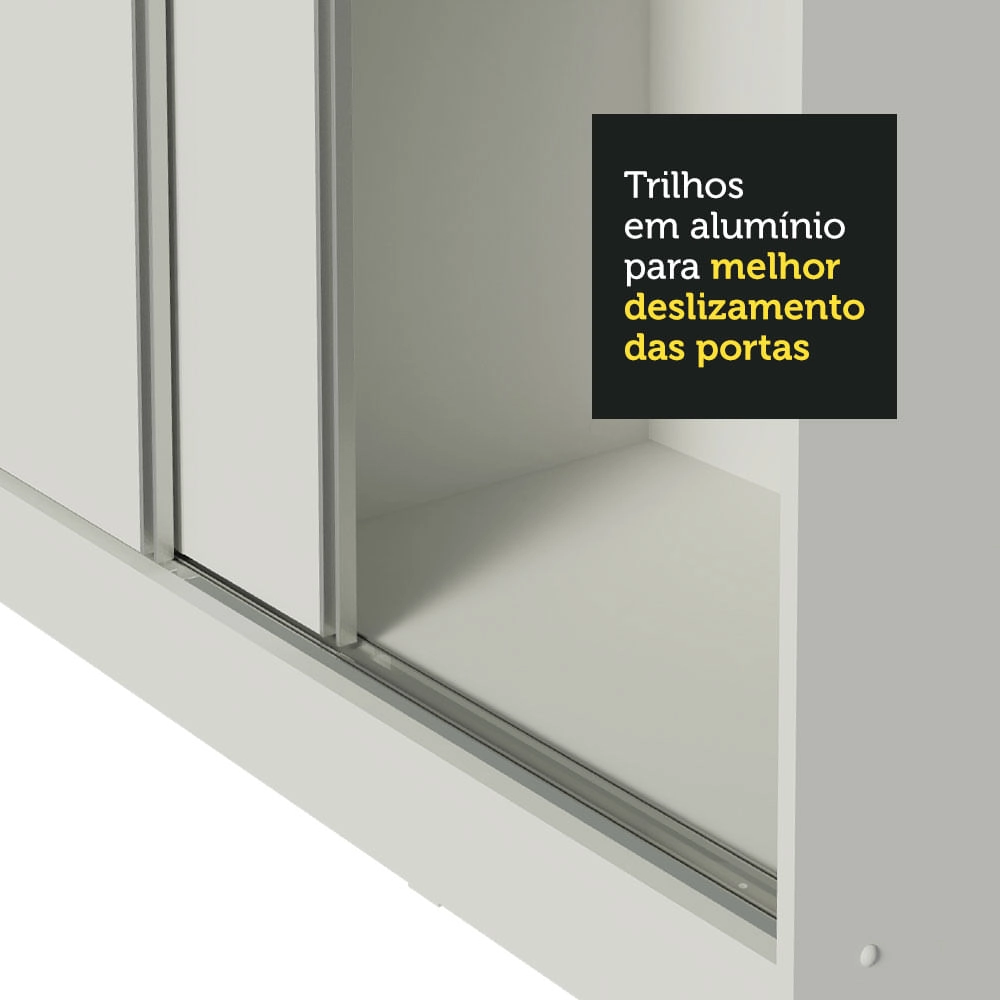 Guarda Roupa Casal 100% MDF Madesa Eros 3 Portas de Correr com Espelho com Pés Branco/Branco/Rustic Cor:Branco/Branco/Rustic