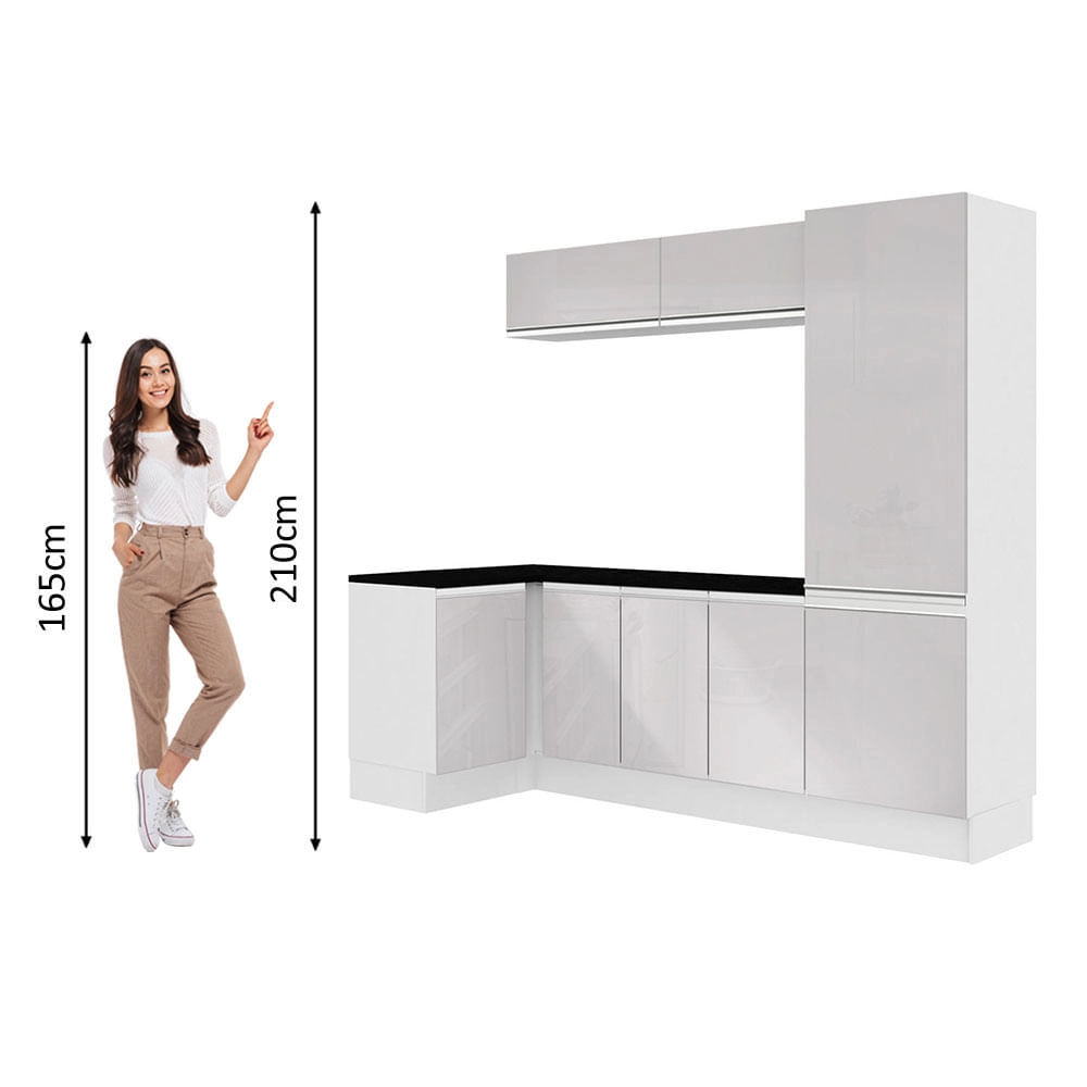 Kit Área De Serviço Madesa Acordes 100% MDF com Armário e Balcão de Canto Portas Branco Brilho Cor:Branco