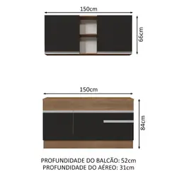 Cozinha Compacta Madesa Glamy 150001 com Armário e Balcão (Com Tampo) Rustic/Preto Cor:Rustic/Preto
