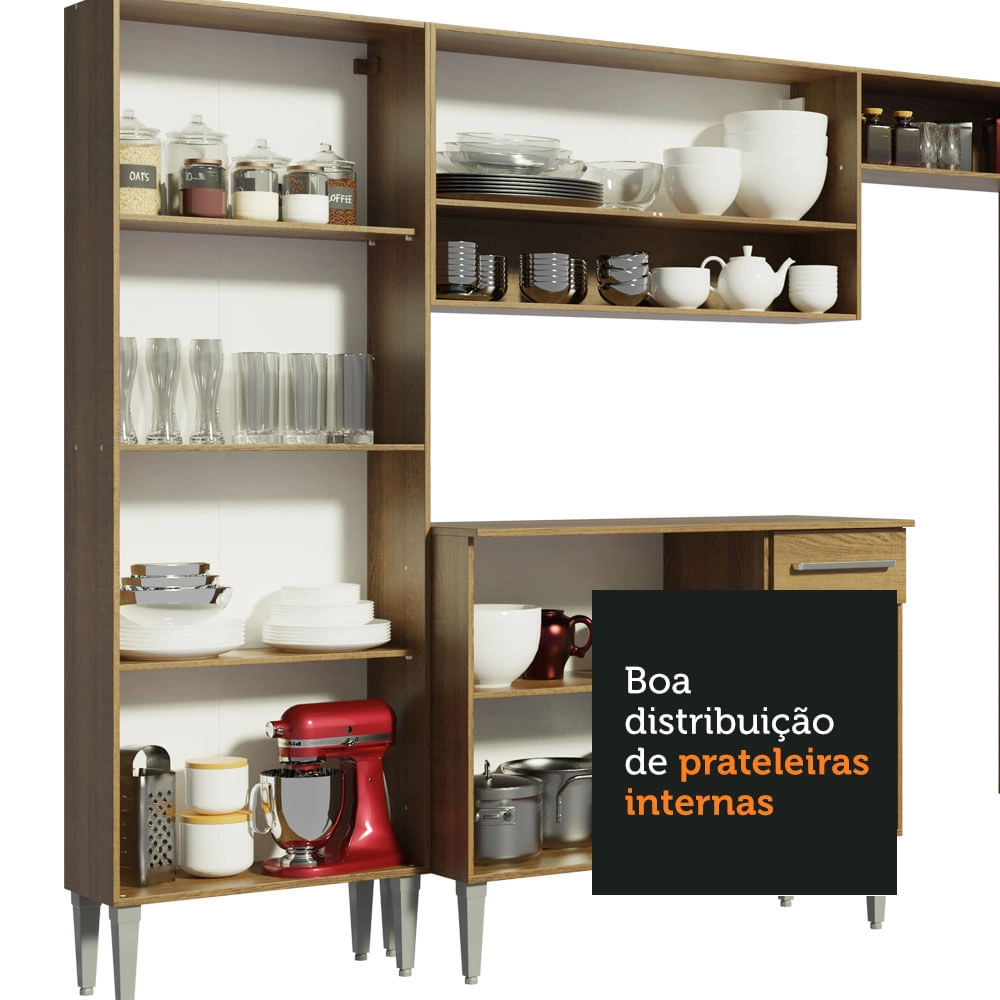 Cozinha Compacta Madesa Emilly Front com Balcão e Paneleiro Rustic Cor:Rustic