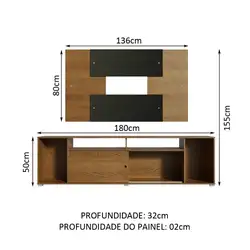 Rack Madesa Cancun e Painel para TV até 58 Polegadas Rustic/Preto Cor:Rustic/Preto