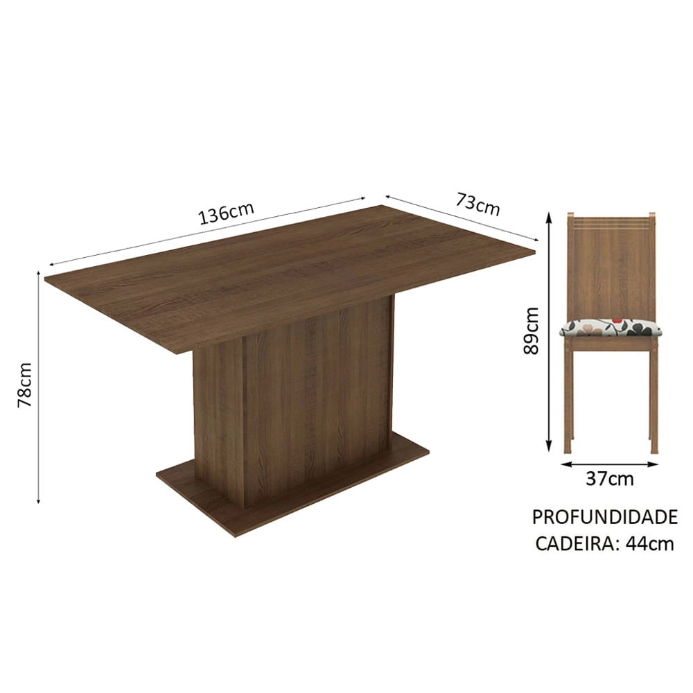 Conjunto Sala de Jantar Madesa Celeny Mesa Tampo de Madeira com 6 Cadeiras Rustic/Floral Hibiscos Cor:Rustic/Floral Hibiscos