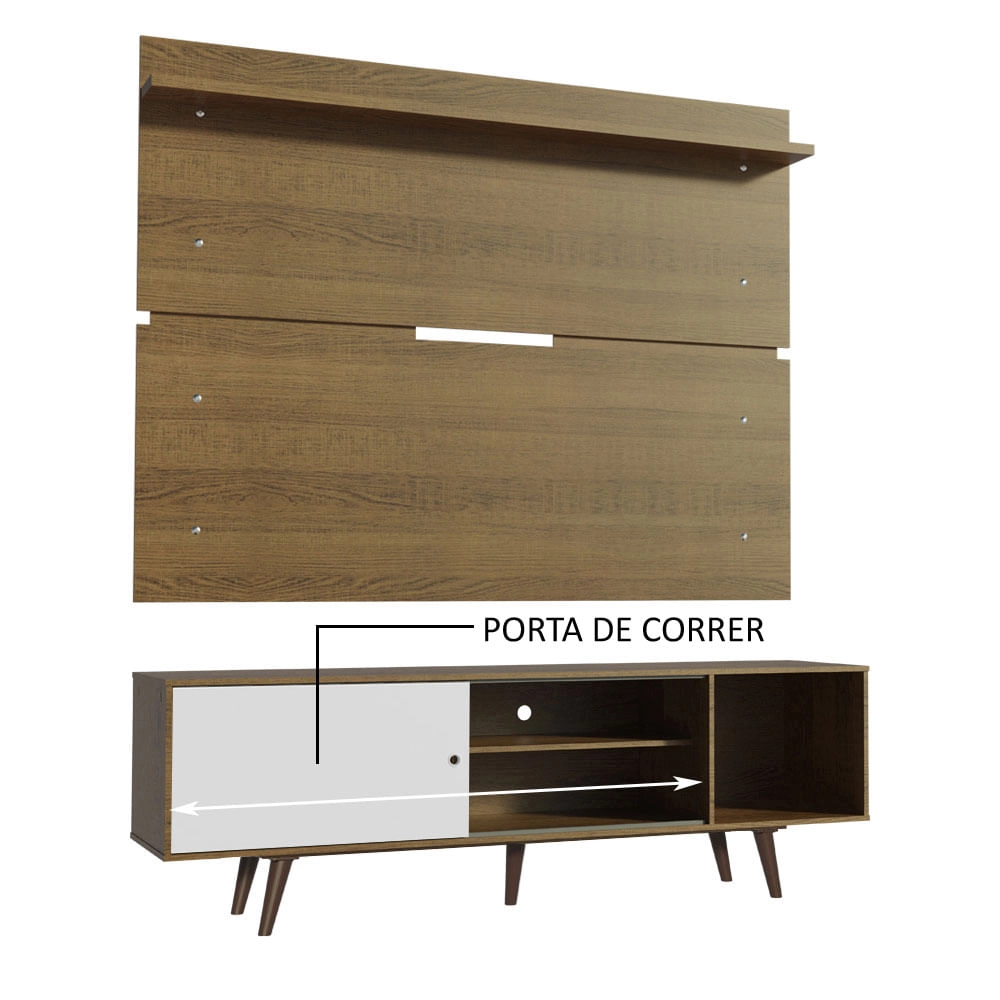 Rack Madesa Dubai e Painel para TV até 65 Polegadas com Pés Rustic/Branco 6E5Z Cor:Rustic/Branco/Rustic