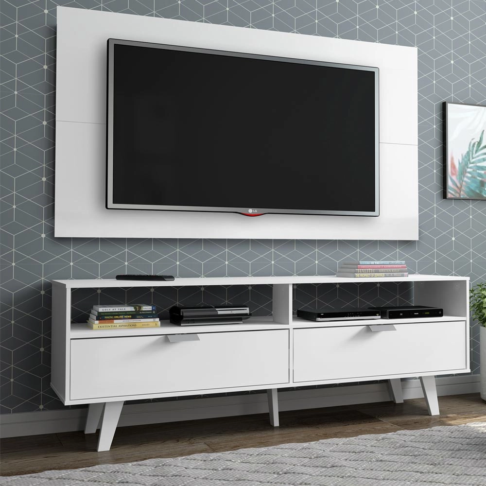 Rack Madesa Oslo e Painel para TV até 55 Polegadas 2 Portas Branco Cor:Branco