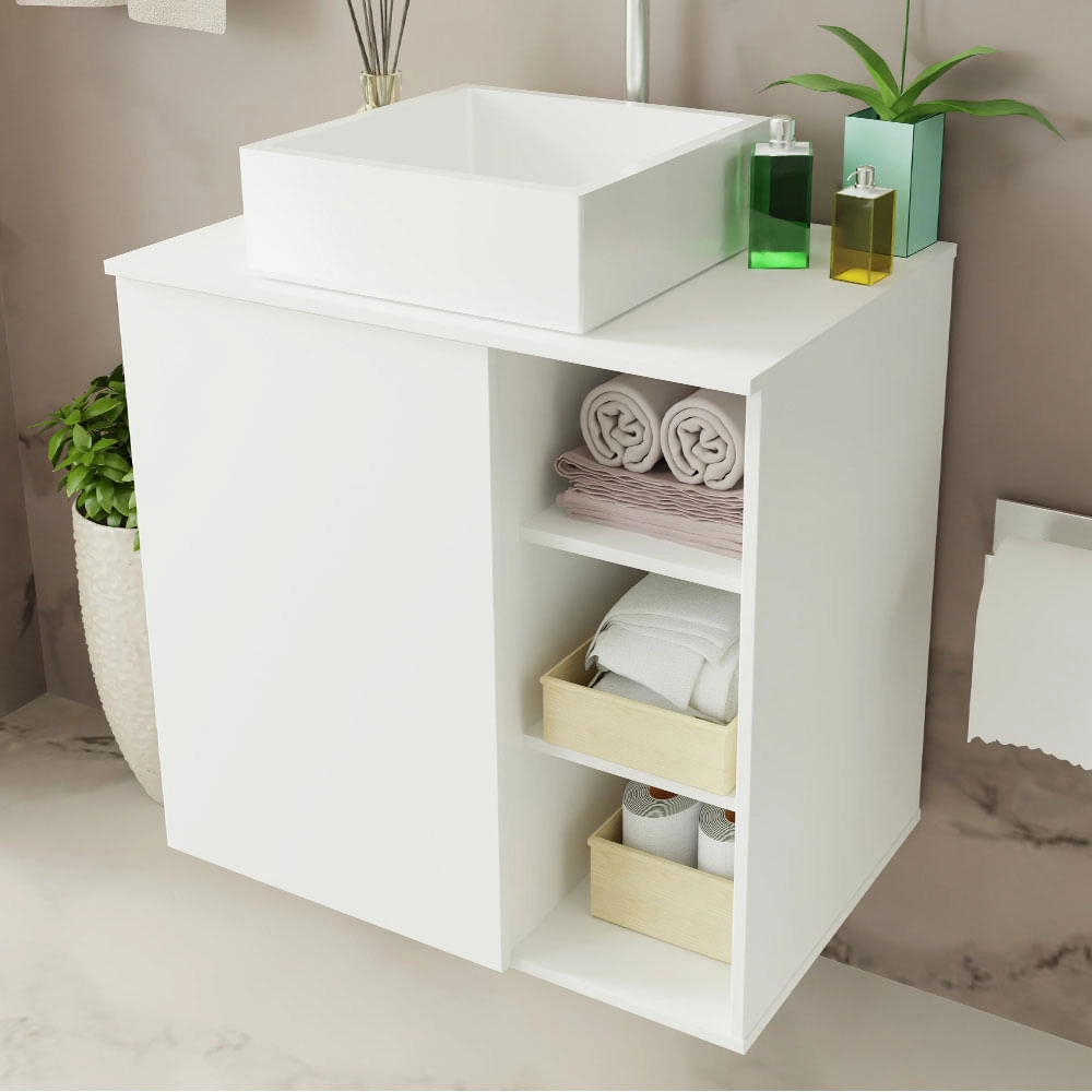 Armário Gabinete com Espelho para Banheiro 60cm Branco Madesa Cor:Branco