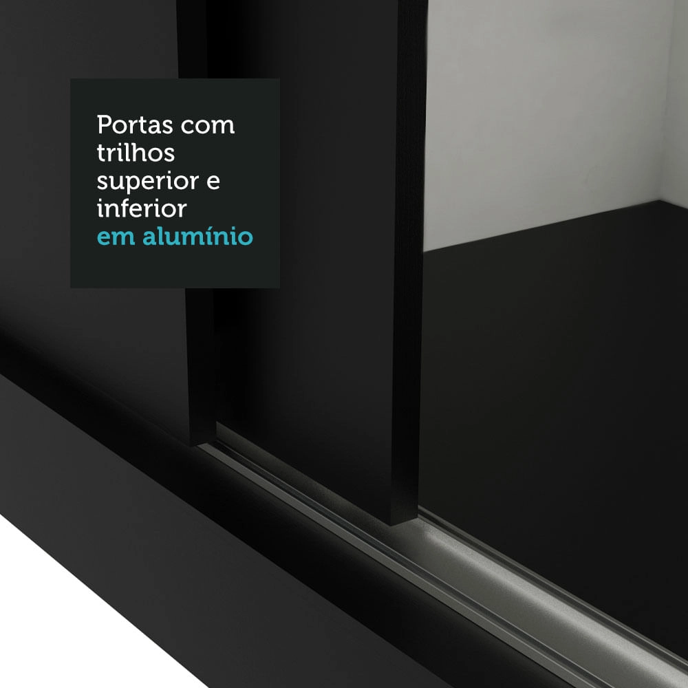 Guarda-Roupa Casal Madesa Reno 3 Portas de Correr com Espelho Cor:Preto