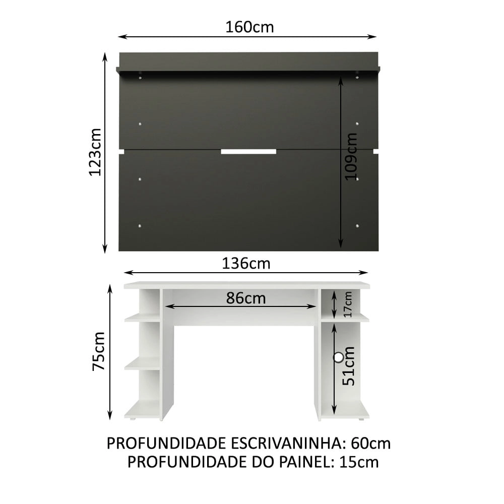 Mesa para Computador Gamer e Painel TV Madesa Branco/Preto Cor:Branco/Preto