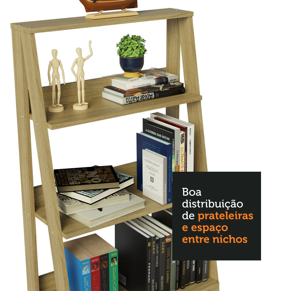Estante Escada para Livros com 4 Prateleiras Madesa Carvalho Cor:Carvalho