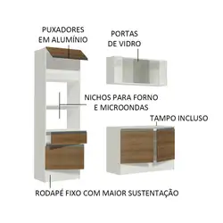 Cozinha Compacta Madesa Topazio com Balcão e Tampo Branco/Rustic Cor:Branco/Rustic
