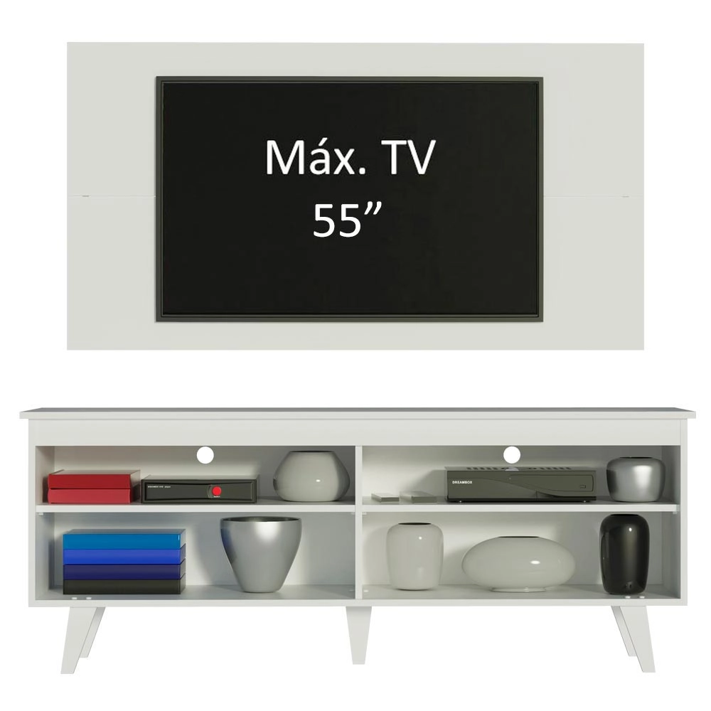 Rack Madesa Udine e Painel para TV até 55 Polegadas com Pés Branco Cor:Branco