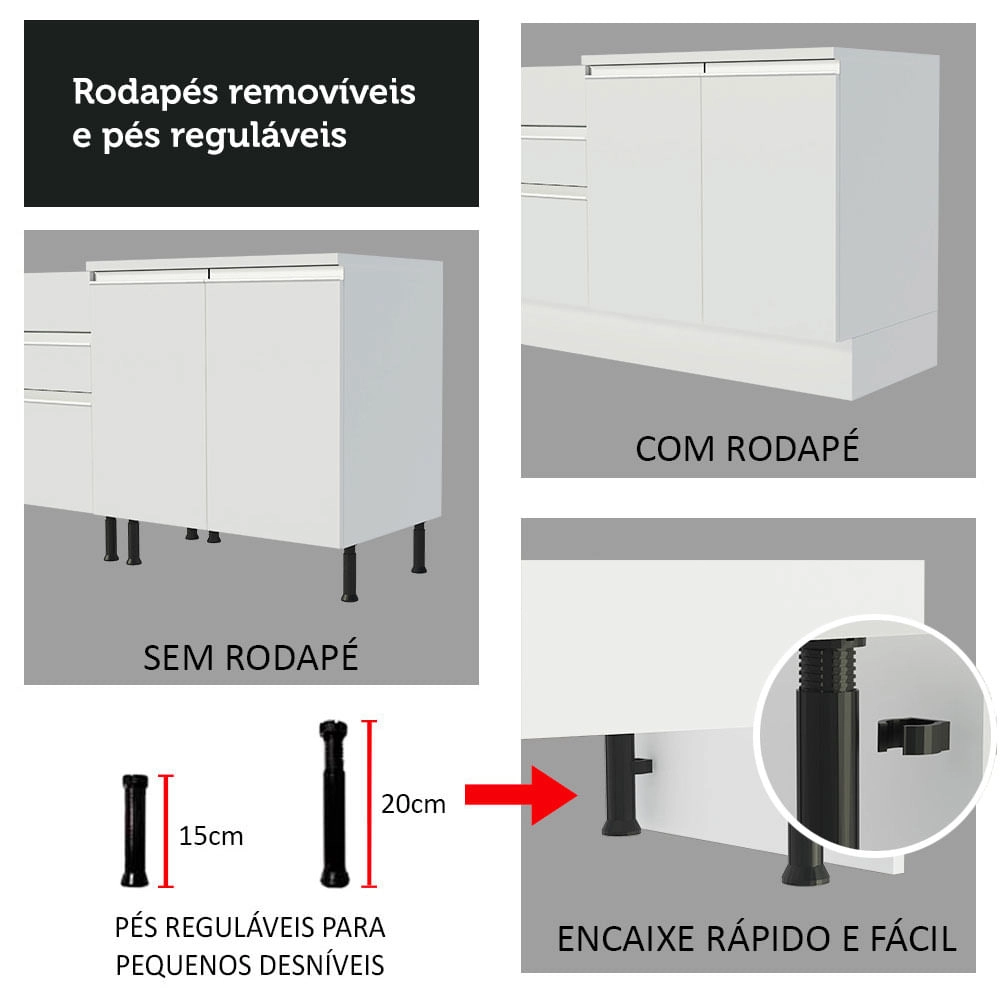 Kit Área De Serviço 120cm com Armário e Balcão Branco Madesa 01 Cor:Branco