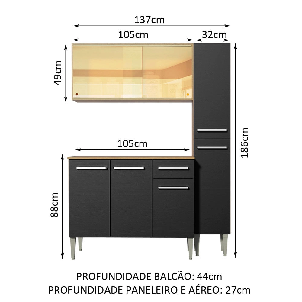 Cozinha Compacta Madesa Emilly Gold com Armário, Balcão e Paneleiro - Rustic/Preto Cor:Rustic/Preto