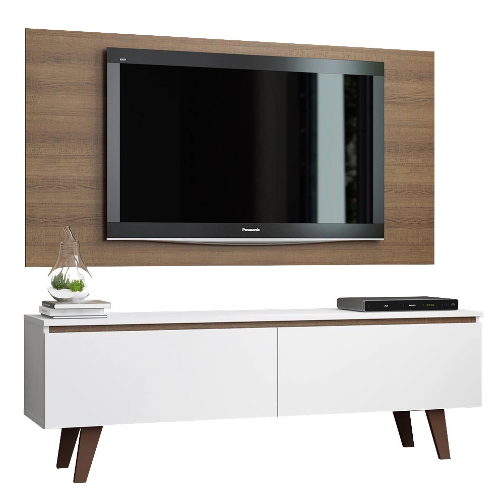 Rack Madesa Le Mans e Painel para TV até 55 Polegadas 2 Portas Branco/Rustic Cor:Branco/Rustic