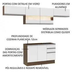 Cozinha Compacta Madesa Marina Com Armário e Balcão (Sem Tampo e Pia) Rustic/Branco Cor:Rustic/Branco