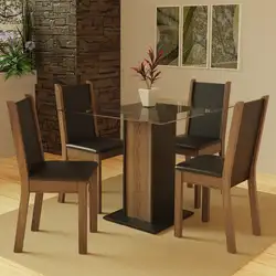 Conjunto Sala de Jantar Madesa Aline Mesa Tampo de Vidro com 4 Cadeiras Rustic/Preto Cor:Preto/Rustic