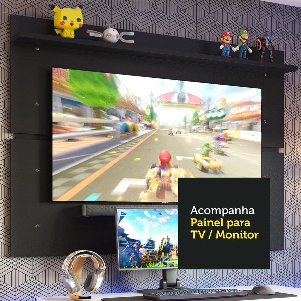 Mesa para Computador Gamer e Painel TV Madesa Branco/Preto Cor:Branco/Preto