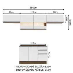 Cozinha Compacta Madesa Marina Com Armário e Balcão (Sem Tampo e Pia) Rustic/Branco Cor:Rustic/Branco